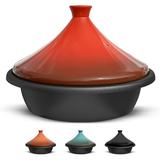 Moroccan Tagine Enameled Cast Iron Cooking Pot Tajine With Ceramic Cone-Shaped Closed Lid 3.3 QT (Crimson)