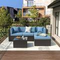 YOJFOTOOU. Outdoor Patio Furniture Sets Sectional Wicker Couch Conversation Sofa Seating