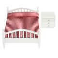 Dollhouse Double Bed White Nightstand Mini House Double Bed 1:12 Dollhouse Wood Furniture Mini Furniture Mini Bed Model