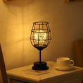 Black Metal Wire Table Lamp Modern Iron Basket Cage Style Night Light Retro Bedside Lamp Side Light Battery Operated gticphyj206