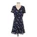Aqua Casual Dress - Mini V Neck Short sleeves: Blue Floral Dresses - Women's Size Small