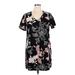 Nicole by Nicole Miller Casual Dress - Mini V Neck Short sleeves: Black Floral Dresses - Women's Size X-Large