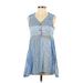 BeachLunchLounge Casual Dress - A-Line V-Neck Sleeveless: Blue Print Dresses - Women's Size X-Small
