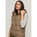 Steppweste SUPERDRY "EVEREST HOODED PUFFER GILET" Gr. XS, braun (fossil brown) Damen Westen Steppwesten