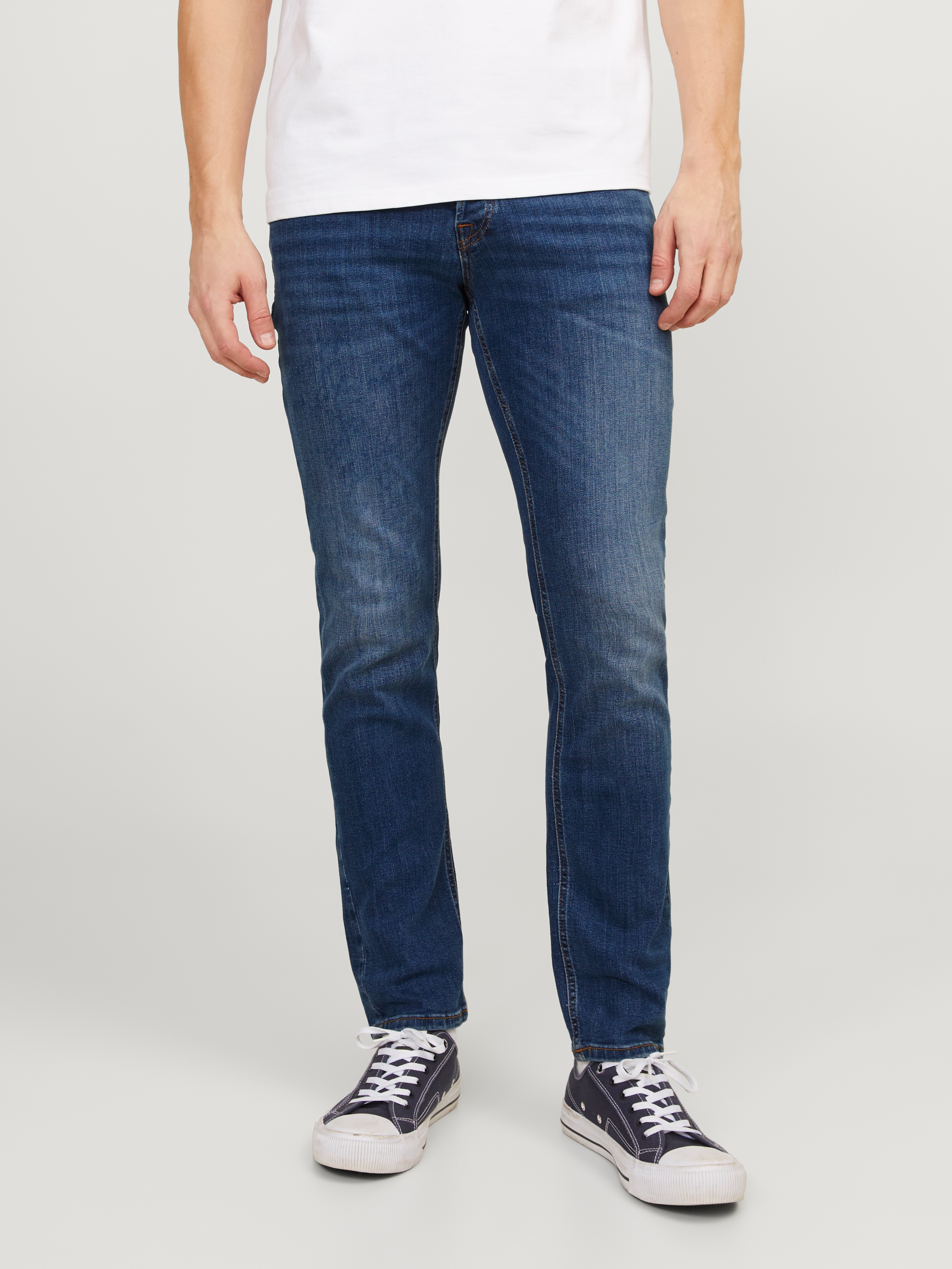 Slim-fit-Jeans JACK & JONES "JJITIM mit Waschung und praktischen Taschen", Herren, Gr. 28, Länge 32, blau (dunkelblau, used), Denim/Jeans, Obermaterial: 85% Baumwolle, 13% Polyester, 2% Elasthan, slim fit, Jeans Slim-fit-Jeans, Abriebeffekte,...