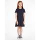 Jerseykleid TOMMY HILFIGER "RUFFLE RIB KNIT DRESS" Gr. 12 (152), N-Gr, blau (desert sky) Mädchen Kleider Gemusterte