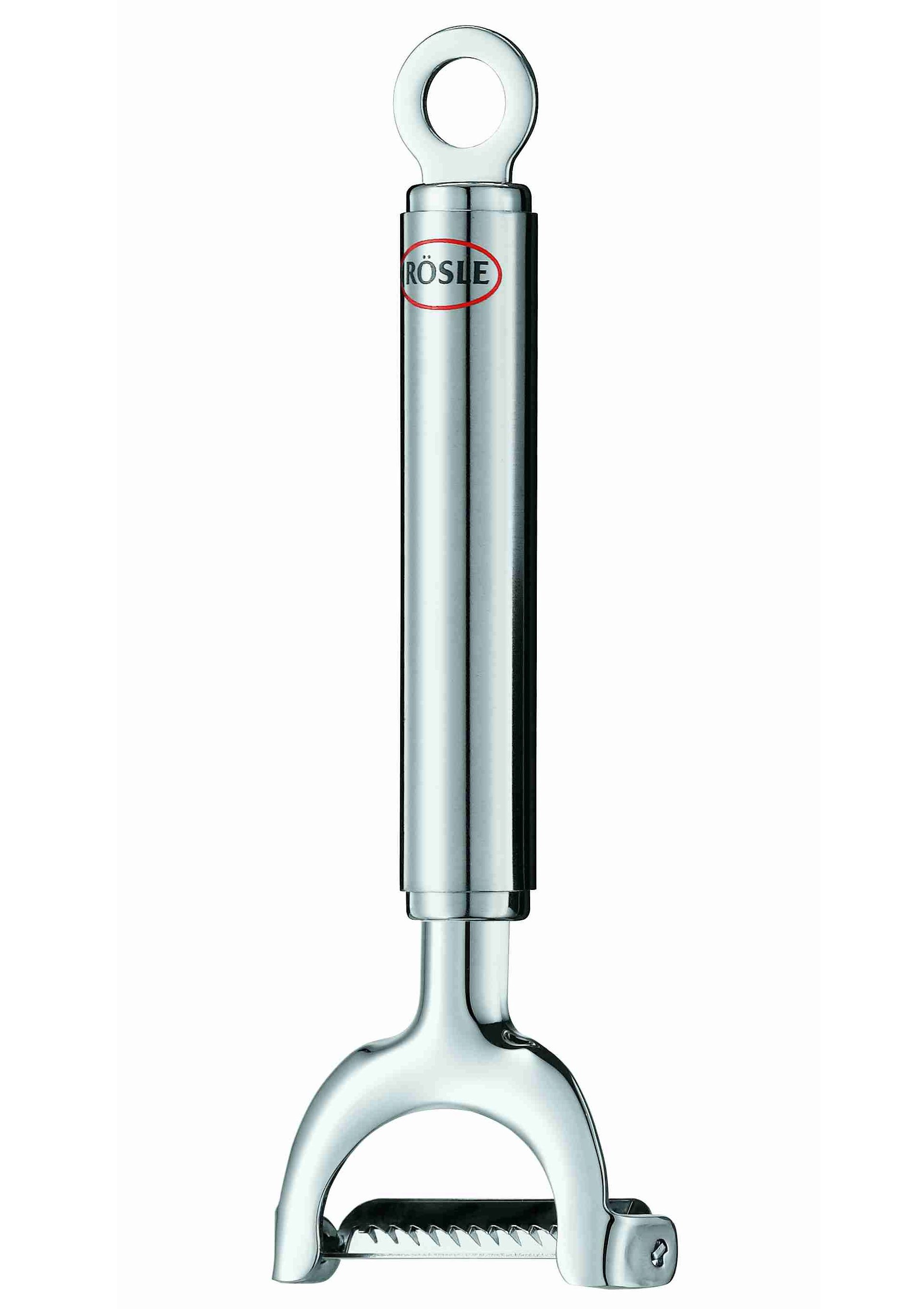 Sparschäler RÖSLE, silber (edelstahlfarben), L:17cm, Edelstahl 18/10, Küchenschneider, Julienneschäler für Obst- und Gemüsestreifen, Edelstahl 18/10