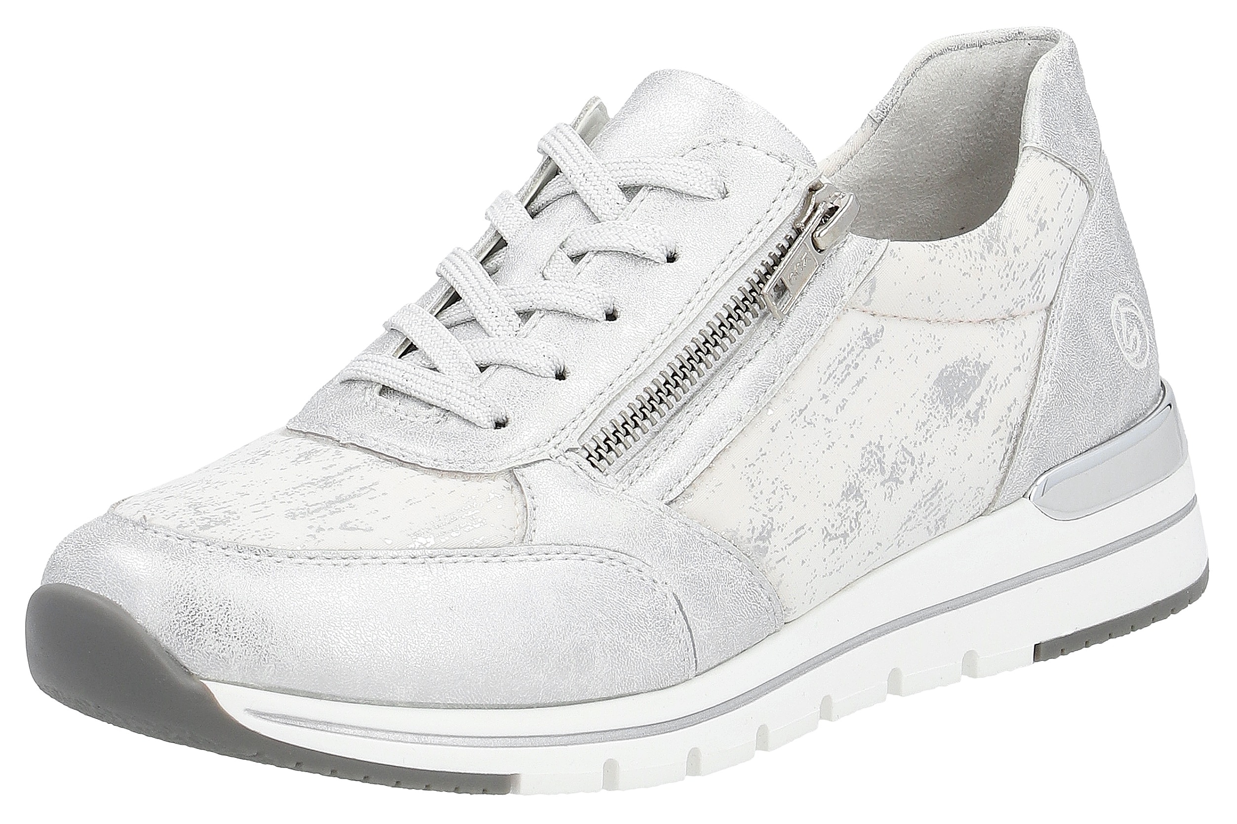 Keilsneaker REMONTE, Damen, Gr. 43, silber (silberfarben, ice), Lederimitat, Textil, Schuhe, mit seitlichem Reißverschluss, Freizeitschuh, Halbschuh, Schnürschuh