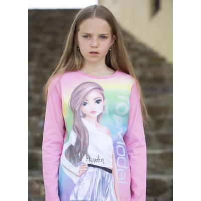 Langarmshirt TOPMODEL, Mädchen, Gr. 128, pink (sachet pink), Single Jersey, Obermaterial: 100% Baumwolle, bedruckt, modisch, figurumspielend hüftbedeckend, Rundhals, Langarm abgesteppte Kante, Shirts, mit extra großem Frontmotiv Image
