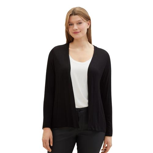 Shirtjacke TOM TAILOR PLUS Gr. 48, schwarz Damen Shirts Cardigan aus Viskose und ohne Verschluss