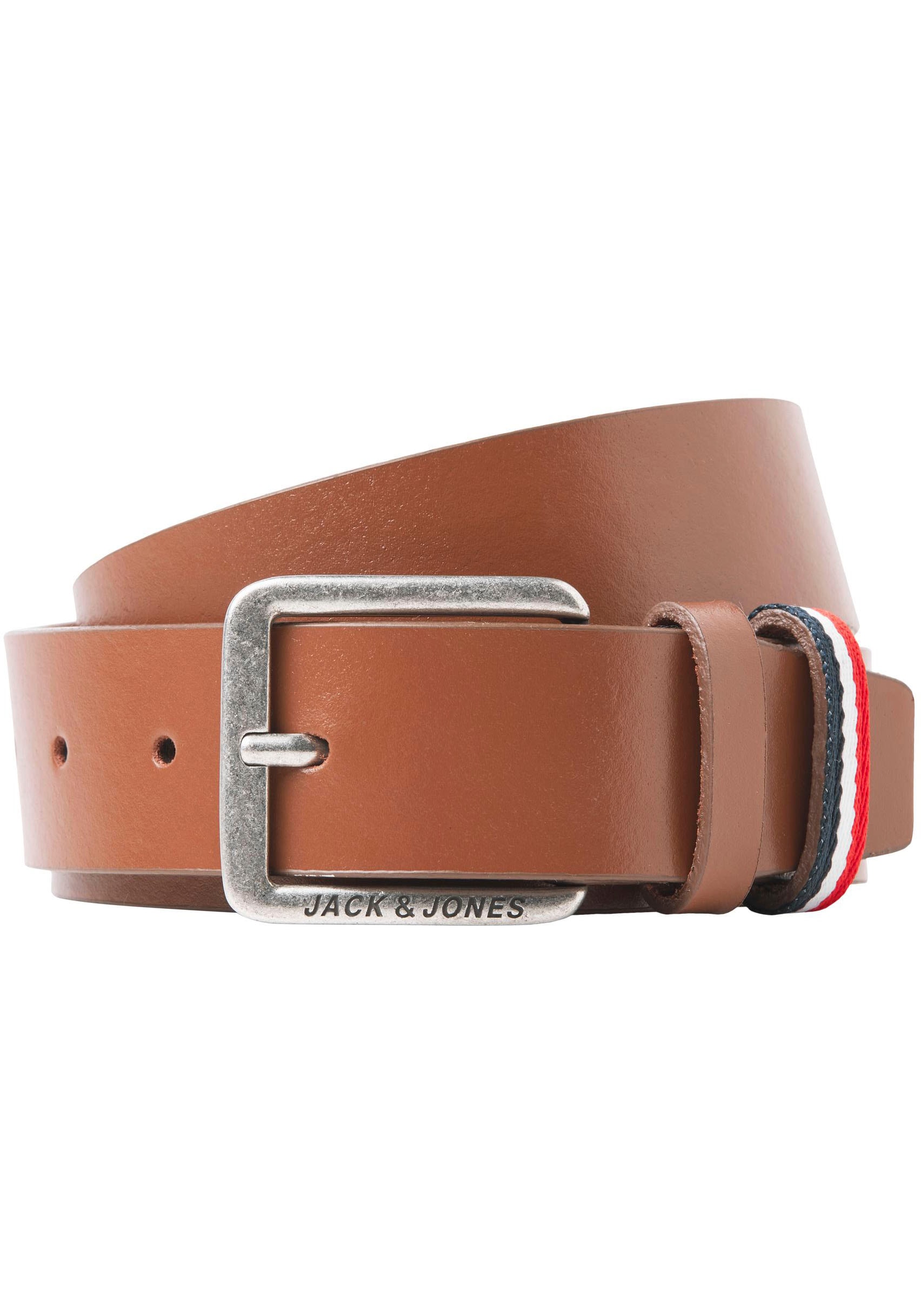 Ledergürtel JACK & JONES "JACESPO BELT NOOS", Herren, Gr. 85, braun (cognac), Leder, unifarben, Gürtel Ledergürtel