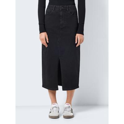 Jeansrock NOISY MAY "NMKATH NW SLIT MIDI SKIRT VI478BL NOOS", Damen, Gr. XS (34), schwarz (schwarz denim), Denim/Jeans, Obermaterial: 99% Baumwolle, 1% Elasthan, unifarben, modisch, wadenlang, Röcke Image