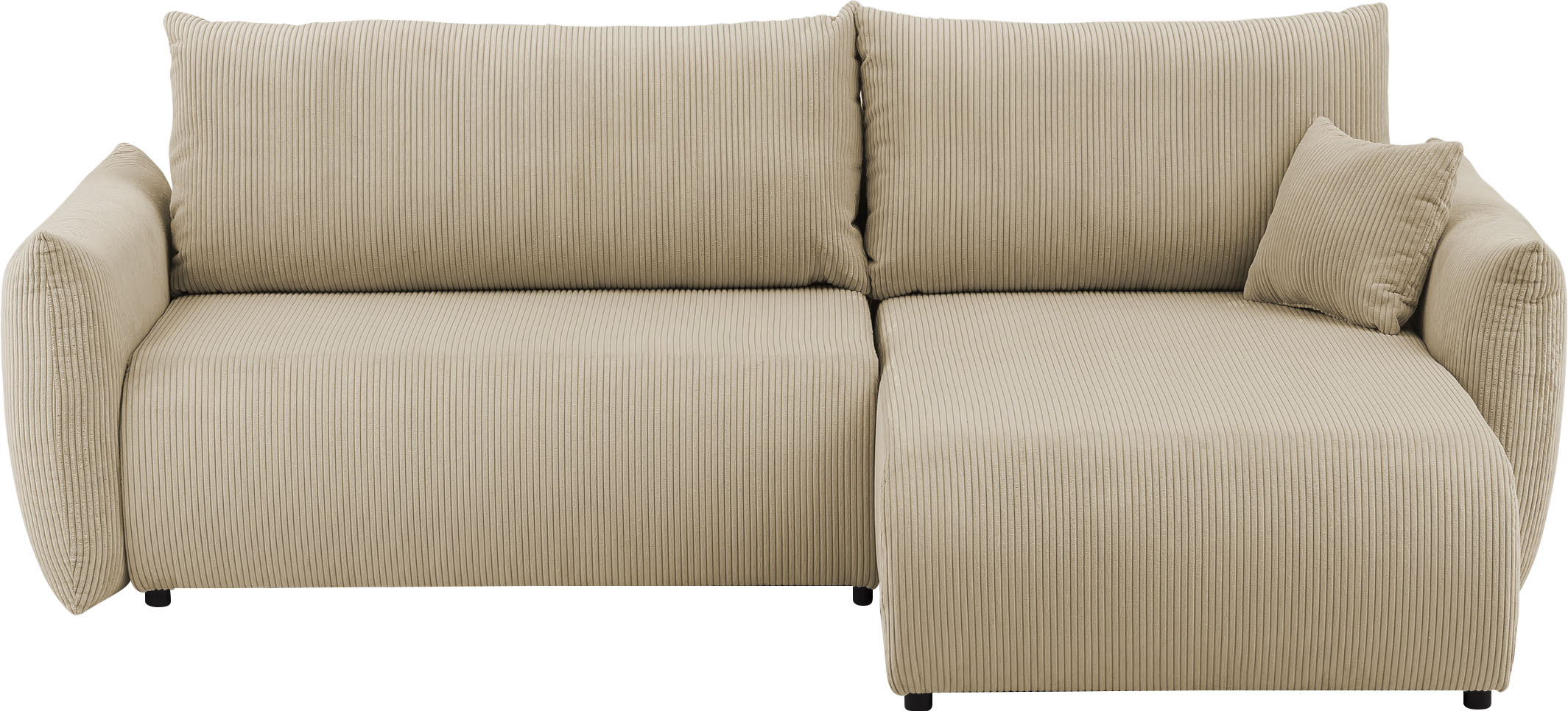 Ecksofa HOME AFFAIRE "MAVAS Schlafsofa mit Bettkasten, L-Form", beige (hellbeige), B:257cm H:88cm T:177cm, Sofas, Ecksofa, ca.257/127cm (Liegefläche 212/145 cm), Cord, Chenille, Struktur