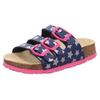 Hausschuh SUPERFIT "Fußbettpantolette WMS: Mittel", Kinder, Gr. 24, bunt (blau, pink sterne), Lederimitat, bedruckt, sportlich, Schuhe, Schlappen, Hausschuh mit allover Print, Größenschablone zum Download
