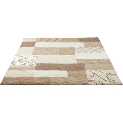 Wollteppich THEKO "Royal Domas 4028", braun, B:120cm H:14mm L:180cm, Schurwolle, Teppiche, Kurzflor, reine Wolle, handgetuftet, modernes Patchwork Design Image