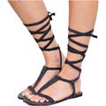 Free People Shoes | Free People Dahlia Black Leather Primitive Ankle Wrap Gladiator Sandals Sz 38/8 | Color: Black | Size: 8