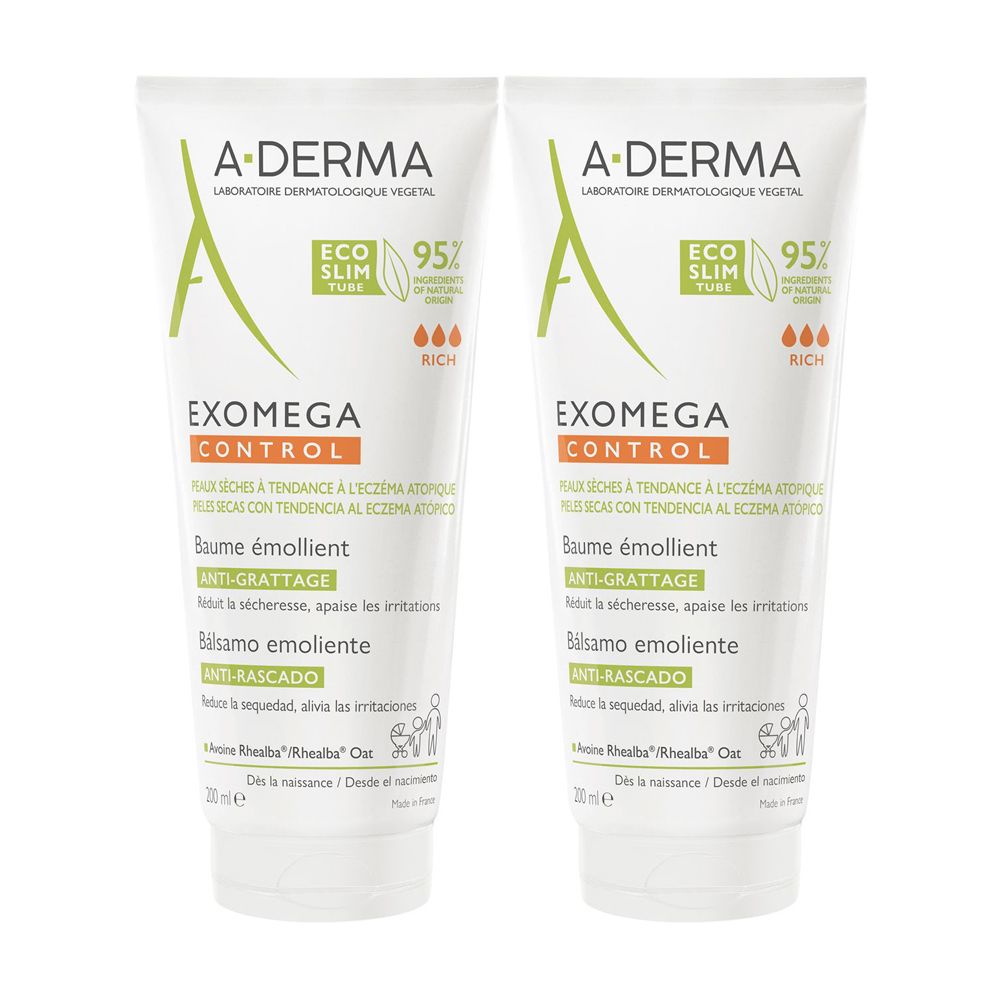 A-Derma, Balsamo Emolliente "anti-grattage" - Exomega Control Set da 2