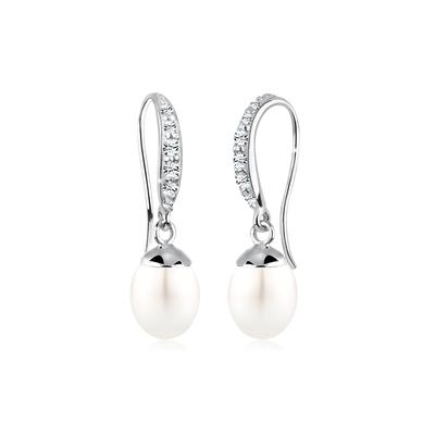 Paar Ohrhänger ELLI "Süßwasserzuchtperlen Kristalle Weiß 925 Sterling Silber", weiß, Ohrringe, Damen, OneSize, ohne Stein, Silber 925 (Sterlingsilber) Image