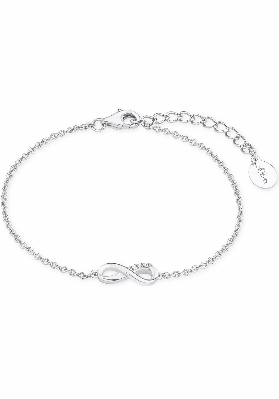 Silberarmband S.OLIVER "Infinity/Unendlichkeit", silber (silber, 925, weiß), Armbänder, Damen, 19cm, Silber 925 (Sterlingsilber), Silberarmband, mit Zirkonia (synth.)