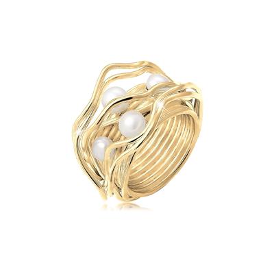 Perlenring NENALINA "Süßwasserperlen Geschwungen Gedreht 925 Silber" Gr. 54, gold, Fingerringe, Damen, 54mm, ohne Stein, Silber 925 (Sterlingsilber), 9mm Image