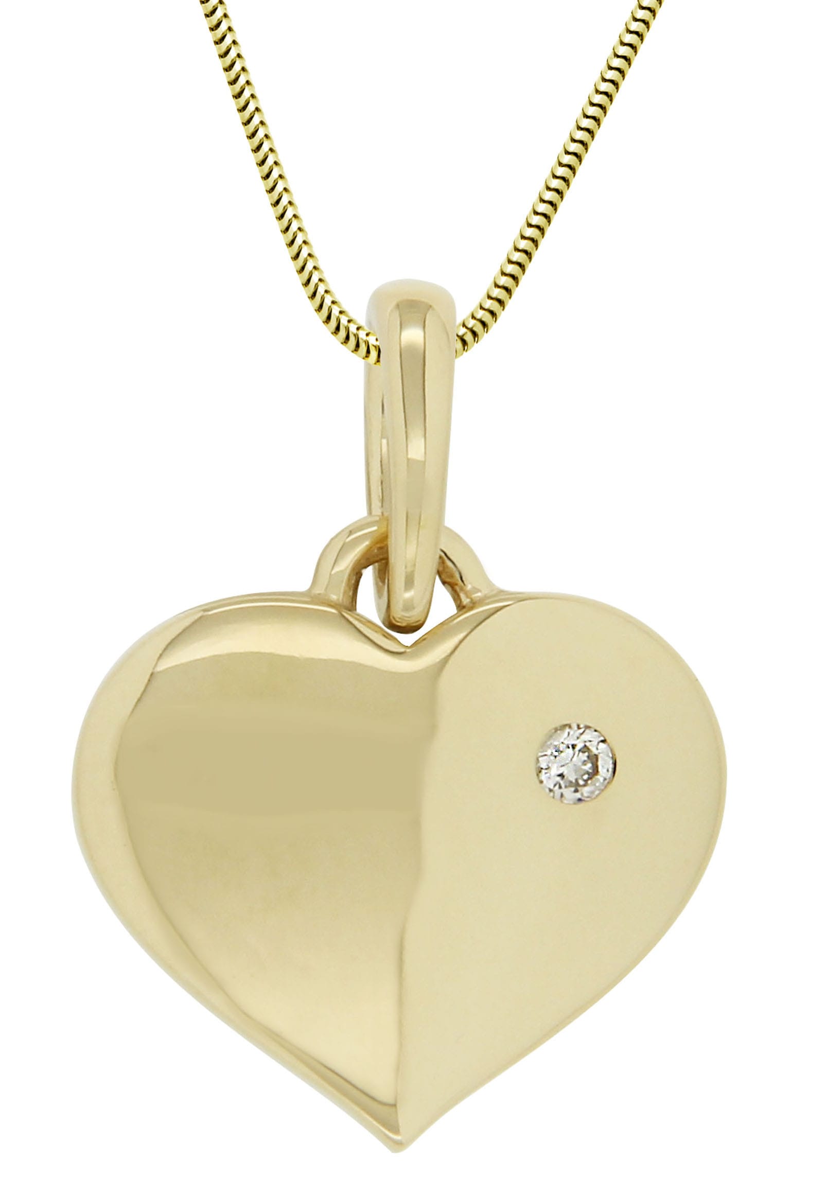 Herzanhänger FIRETTI "Schmuck Geschenk Gold 333 voll, elegant, massiv", gold (gelbgoldfarben, weiß, wweiß), Schmuckanhänger, Damen, 0,01 P2 = erkennbare Einschlüsse, Diamanten Gelbgold 333, 0,6 g, Diamanten, Gelbgold 333, mit Brillant