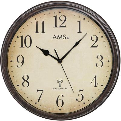 Funkwanduhr AMS "F5962", braun, Wanduhren, H: 5cm, Quarz,Metall,Glas,Wohnzimmer,Esszimmer,Küche,Arbeitszimmer,Büro,Flur Image