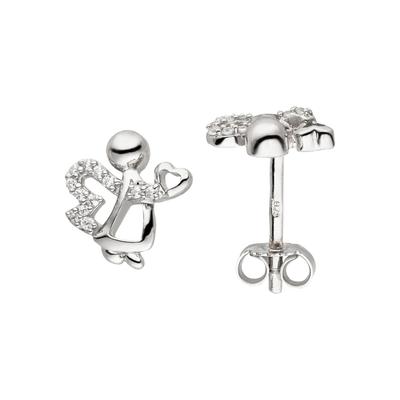 Paar Ohrstecker JOBO "Engel-Ohrringe Schutzengel mit 24 Zirkonia", silber (silber 925, weiß), Ohrringe, Damen, Silber 925 (Sterlingsilber), 925 Silber rhodiniert Image