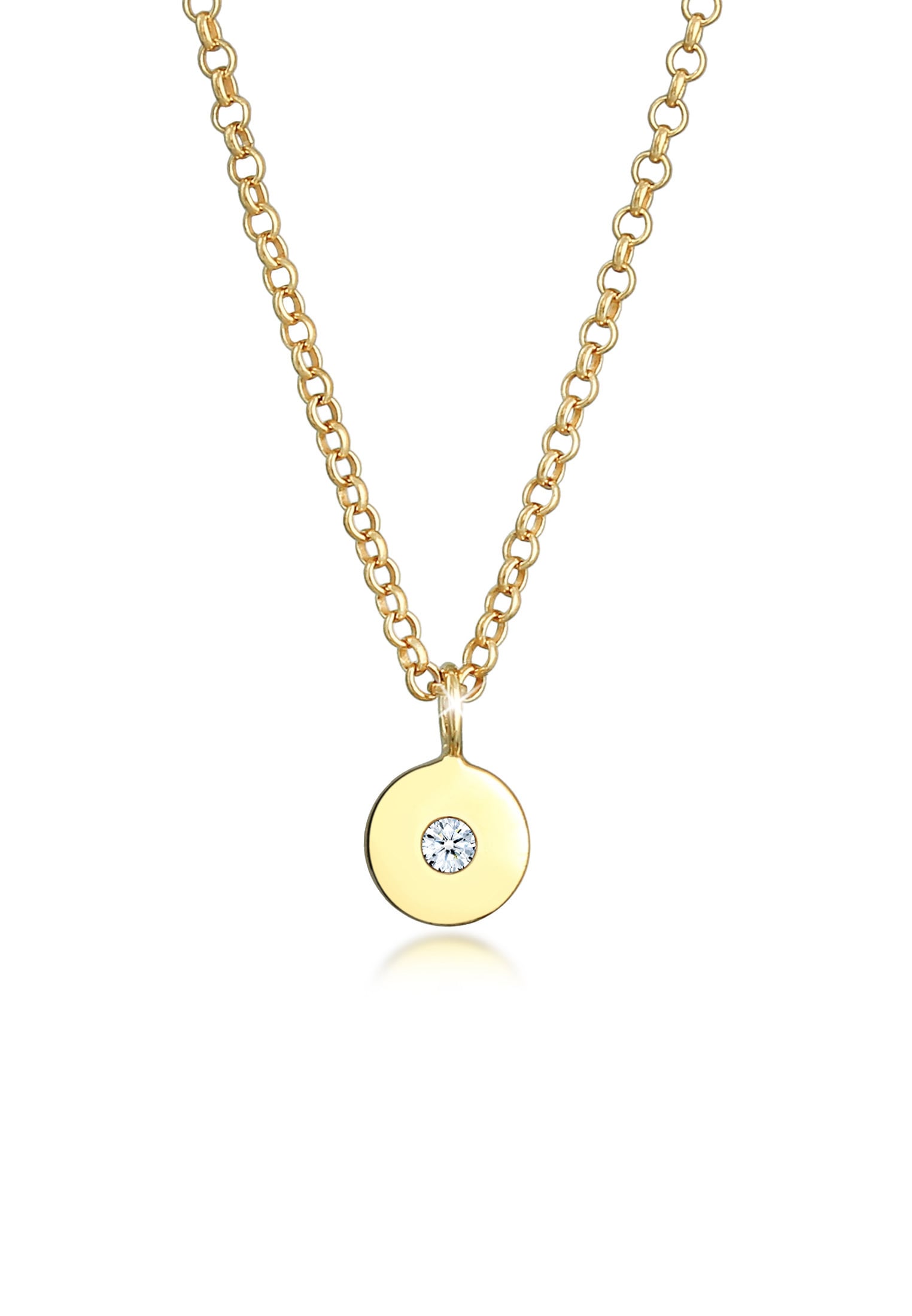 Collierkettchen ELLI DIAMONDS "Plättchen Rund Diamant (0.015 ct.) 375er Gelbgold", gold, Halsketten, Damen, 42, 0,02 mit Diamanten, Gelbgold 375, L: 42 Image