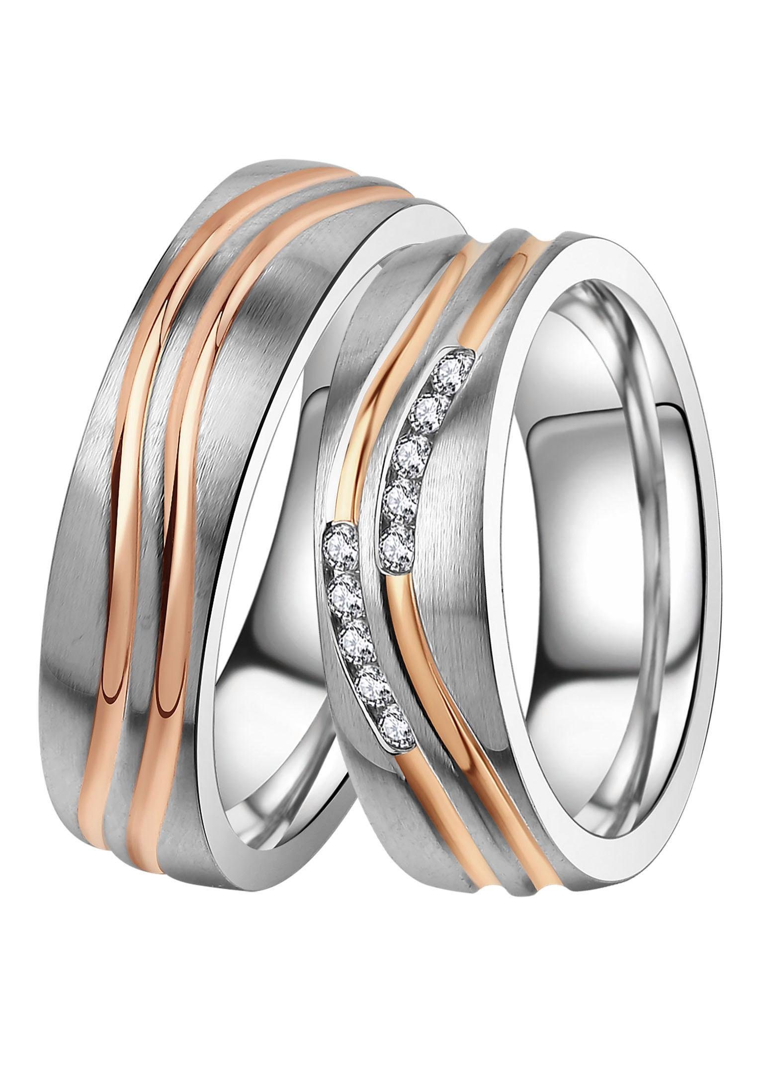 Trauring DOOSTI "Schmuck Geschenk Edelstahl Trauring Ehering Partnerring LIEBE" Gr. 52, rosa (edelstahlfarben, roségoldfarben), Fingerringe, 52, ohne Zirkonia, Edelstahl, 6mm, Made in Germany, wahlweise mit oder ohne Zirkonia Image