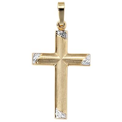 Kreuz-Anhänger JOBO "Anhänger Kreuz", gold (gelbgold 333), Schmuckanhänger, Damen, Gelbgold 333, 333 Gold bicolor