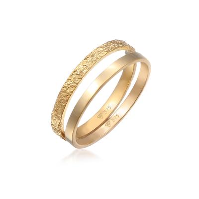 Ring-Set ELLI PREMIUM "Bandring Basic Gehämmert (Set 2-tlg) 375 Gelbgold" Gr. 58, gold, Fingerringe, Damen, 58mm, ohne Stein, Gelbgold 375, 2.1mm Image