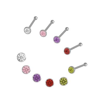 Nasenpiercing-Set FIRETTI "Multipack Schmuck Geschenk Silber 925 Piercing Nasenstecker" Piercings bunt (silberfarben, rosa, lila, rot, grün, weiß, grün) Nasenpiercings mit Zirkonia (synth.)