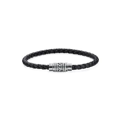 Armband HECHTER PARIS "Schmuck Geschenk Silber 925 Armschmuck Lederband used look" Gr. 21, silber (silberfarben, schwarz