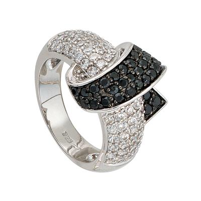 Silberring JOBO "Ring mit Zirkonia schwarz weiß" Gr. 54, silber (silber 925), Fingerringe, Damen, 54, Silber 925 (Sterlingsilber), 925 Silber rhodiniert Image