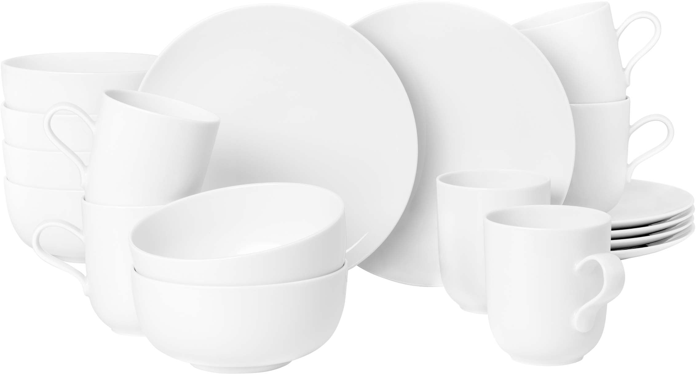 Frühstücks-Geschirrset SELTMANN WEIDEN "Service, Liberty (Teller, Schale, Kaffeebecher)", weiß, 18 Stk., Porzellan, Geschirr-Sets, Teller, Becher, Schalen, Made in Germany, 18 Teile, für 6 Personen