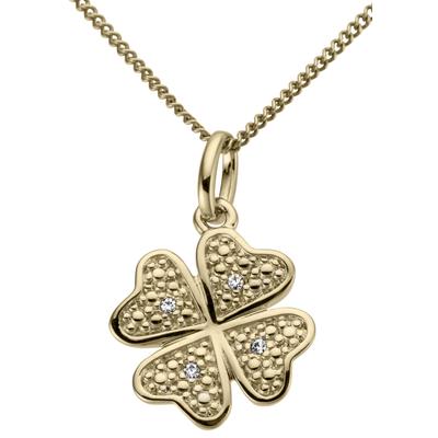 Ketten-Anhänger FIRETTI "Schmuck Geschenk Gold 333 Halsschmuck Anhänger für Halskette Kleeblatt", gold (gelbgoldfarben, weiß, w=weiß), Schmuckanhänger, Damen, 0,015 ct P2 = erkennbare Einschlüsse, Gelbgold 333-Diamanten, 0,8 g, Gelbgold 333,...
