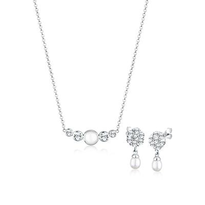 Schmuckset ELLI PREMIUM "mit Perle und Kristalle 925 Silber", silber, Schmuck-Sets, Damen, OneSize, Silber 925 (Sterlingsilber)