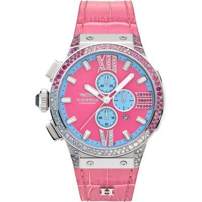 Chronograph HAEMMER GERMANY "RUBY, E-011" Armbanduhren pink Damen Quarzuhr, Damenuhr, Datum, Stoppfunktion, Saphirglas, Lederarmband