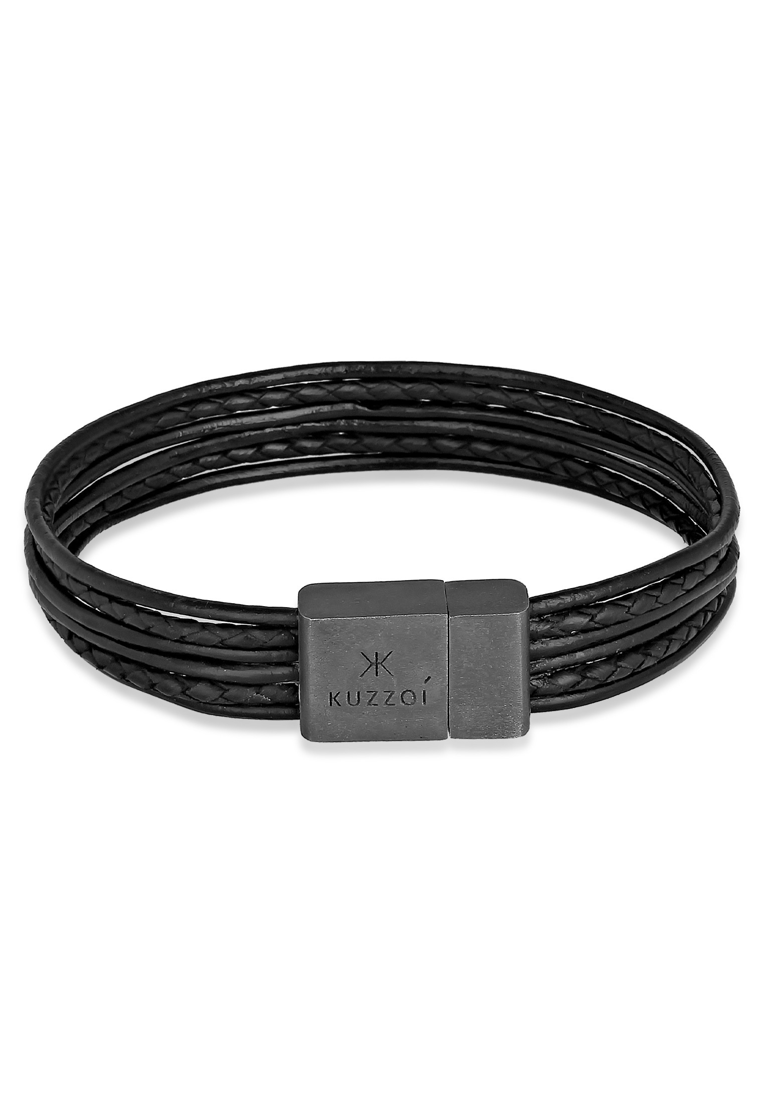 Armband KUZZOI "Leder 6-reihig Magnet Basic 925 Silber oxidiert" Gr. 21, schwarz, Armbänder, Herren, 21cm, ohne Stein, Silber 925 (Sterlingsilber), Lederarmband