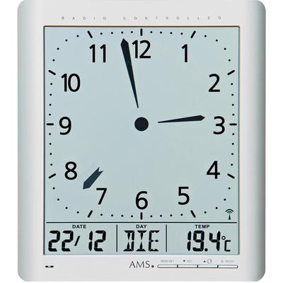 Funkwanduhr AMS "F5898", silber (silberfarben), Wanduhren, B/H/L: 21cm x 3cm x 24cm, Quarzuhr,mit Alarm,Datum,Wohnzimmer,Esszimmer,Küche,Büro, Flur Image