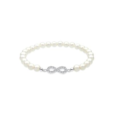 Perlenarmband ELLI "Infinity Symbol Muschelkernperlen Weiß 925 Sterling Silber", weiß (weiß, weiß), Armbänder, Damen, 18