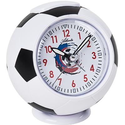 Quarzwecker ATLANTA "Fußballwecker, 1195" Wecker schwarz-weiß (weiß-schwarz) Kinder mit Fußballmotiv, ideal auch als Geschenk