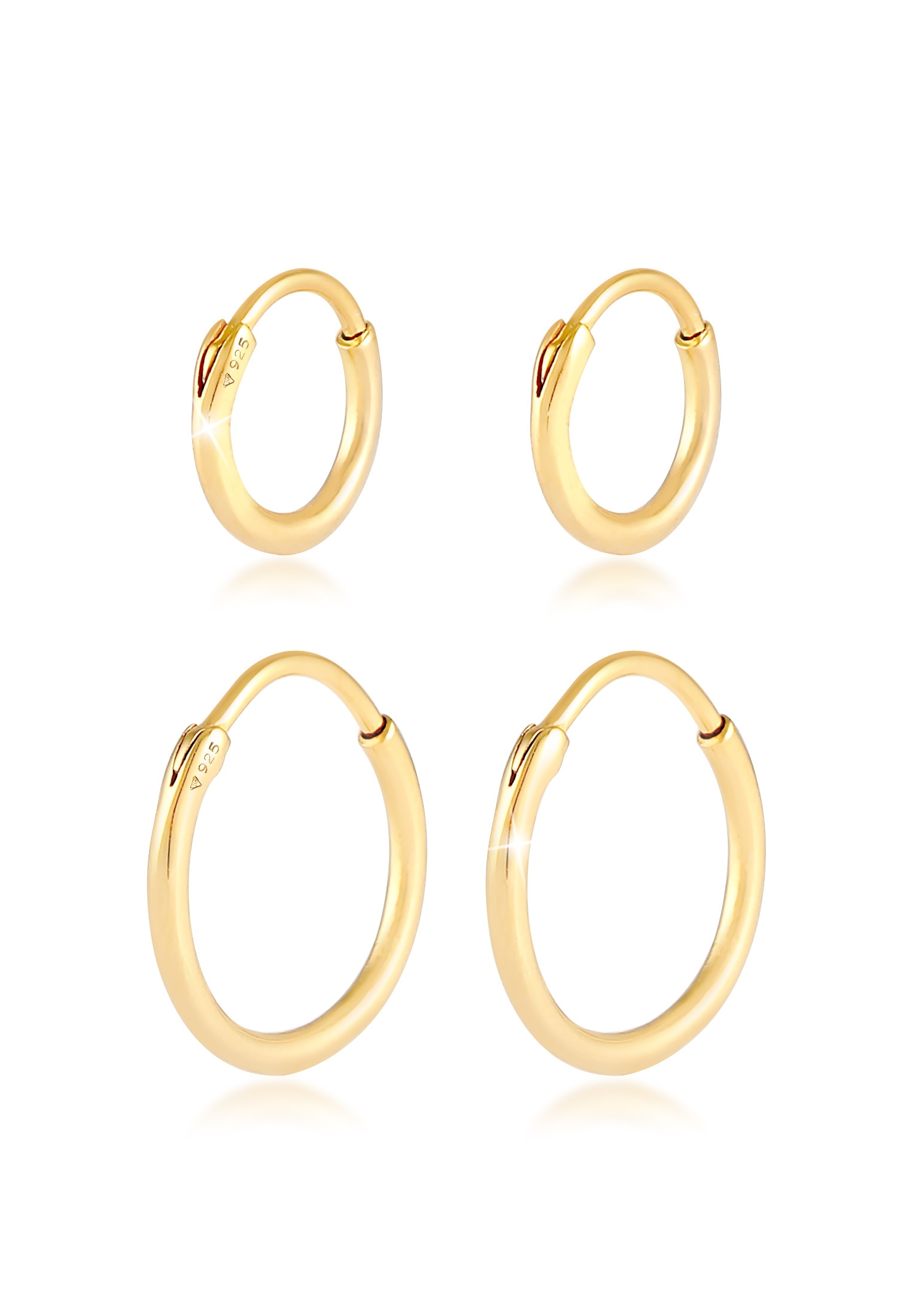 Paar Creolen KUZZOI "Herren Creolen Basic (4 tlg) 925 Silber", gold, Ohrringe, Herren, onesize, ohne Stein, Silber 925 (Sterlingsilber) Image