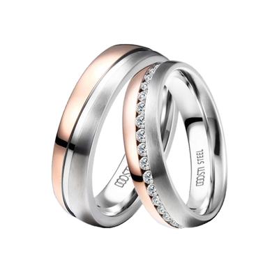 Trauring DOOSTI "Schmuck Geschenk Edelstahl Trauring Ehering Partnerring LIEBE" Gr. 56, rosa (edelstahlfarben, roségoldfarben, kristallweiß), Fingerringe, 56,mit Zirkonia, Edelstahl, 6mm, wahlweise mit oder ohne Zirkonia Image