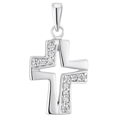 Kreuz-Anhänger AMOR "9175185", silber (silberfarben, kristallweiß, kristallweiß), Schmuckanhänger, Damen, Silber 925 (Sterlingsilber), 1,40 g, mit Zirkonia (synth.)