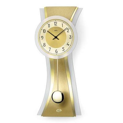 Pendelwanduhr AMS "W7267", grau (messingfarben), Wanduhren, B/L: 63cm x 23cm, Quarzuhr, Messing-/Glasgehäuse,Wohnzimmer,Made in Germany Image