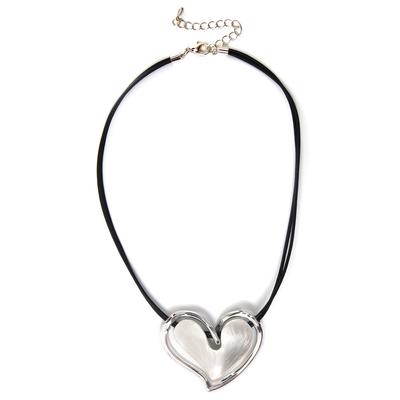 Kette mit Anhänger FIRETTI "Herz, doppelreihige Kette, matt, glänzend", schwarz (metallfarben, schwarz), Halsketten, Damen, Metall-Leder, L: 53cm, Metall, Leder Image