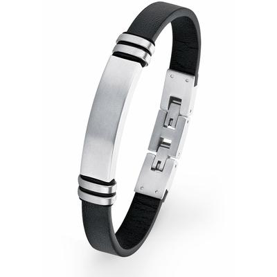 Lederarmband S.OLIVER "2018703", schwarz, Armbänder, Herren, Leder-Edelstahl, Leder, Edelstahl