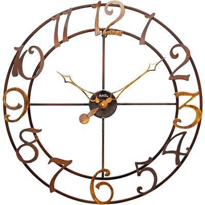 Wanduhr AMS "W9566", braun, Wanduhren, H: 5cm, Quarzuhr,Wohnzimmer,Esszimmer,Küche,Arbeitszimmer,Büro,Flur Image
