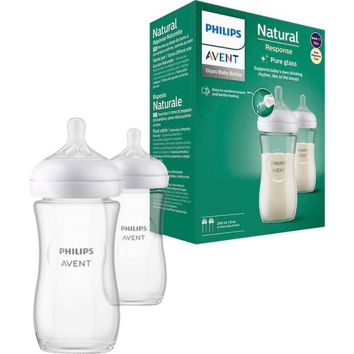 Babyflasche PHILIPS AVENT ""Natural Response SCY933/02"" Trinkflaschen Gr. 240 ml, farblos (.) Baby 2 Stück, 240ml, Glas, ab dem 1. Monat